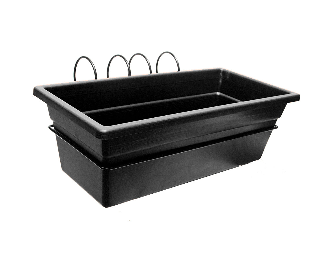 Soporte Balcón + Jardinera Plástica Decorativa 40 cm + Bandeja