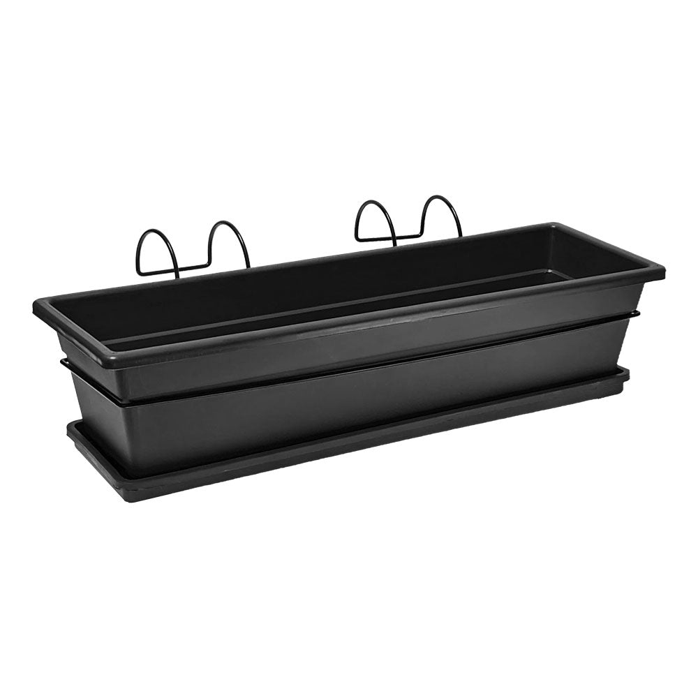 Soporte Balcón + Jardinera Plástica Decorativa 60 cm + Bandeja