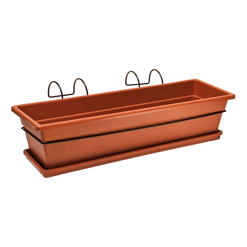 Soporte Balcón + Jardinera Plástica Decorativa 60 cm + Bandeja