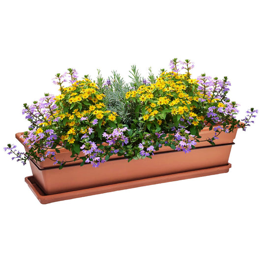 Soporte Balcón + Jardinera Plástica Decorativa 60 cm + Bandeja