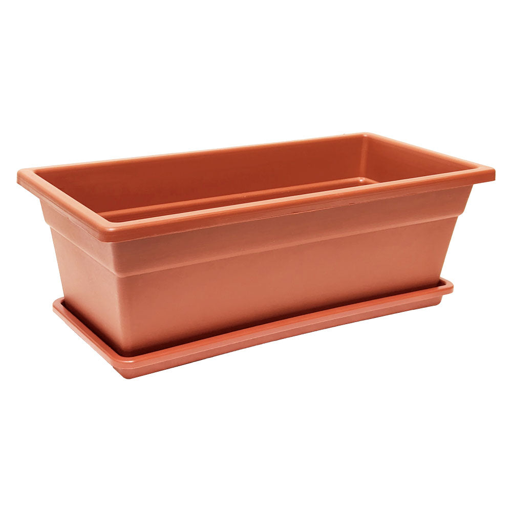 Jardinera plástica 40 cm con bandeja terracota – Plantho.co