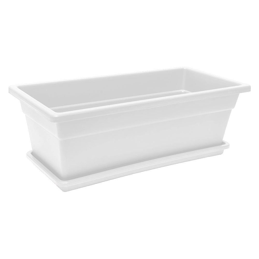 Jardinera plástica 40 cm con bandeja blanco – Plantho.co