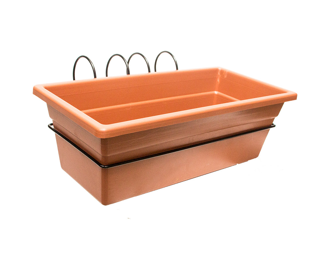 Soporte Balcón + Jardinera Plástica Decorativa 40 cm + Bandeja