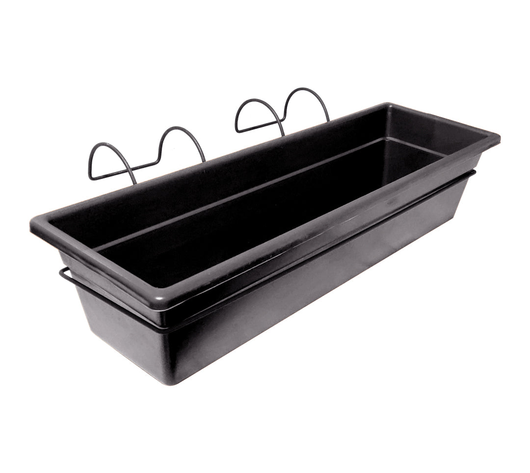 Soporte Balcón + Jardinera Plástica Decorativa 60 cm + Bandeja