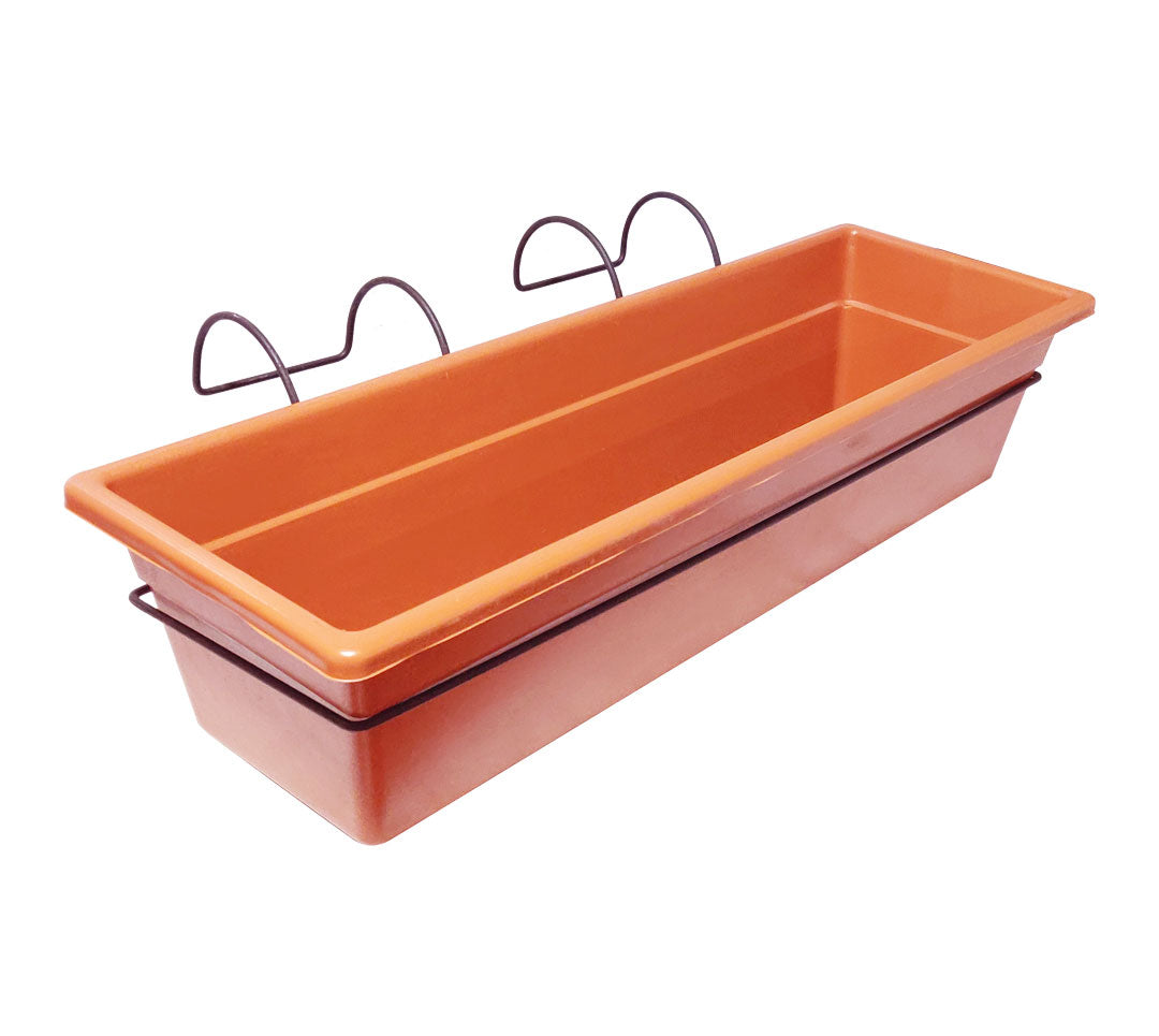 Soporte Balcón + Jardinera Plástica Decorativa 60 cm + Bandeja