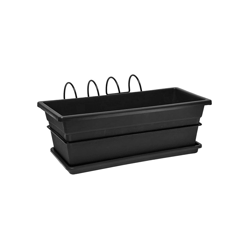 Kit soporte de balcón con jardinera 40 cm negro con bandeja – Plantho.co