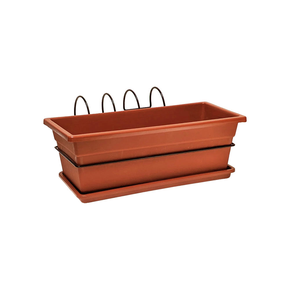 Kit soporte de balcón con jardinera 40 cm terracota con bandeja – Plantho.co