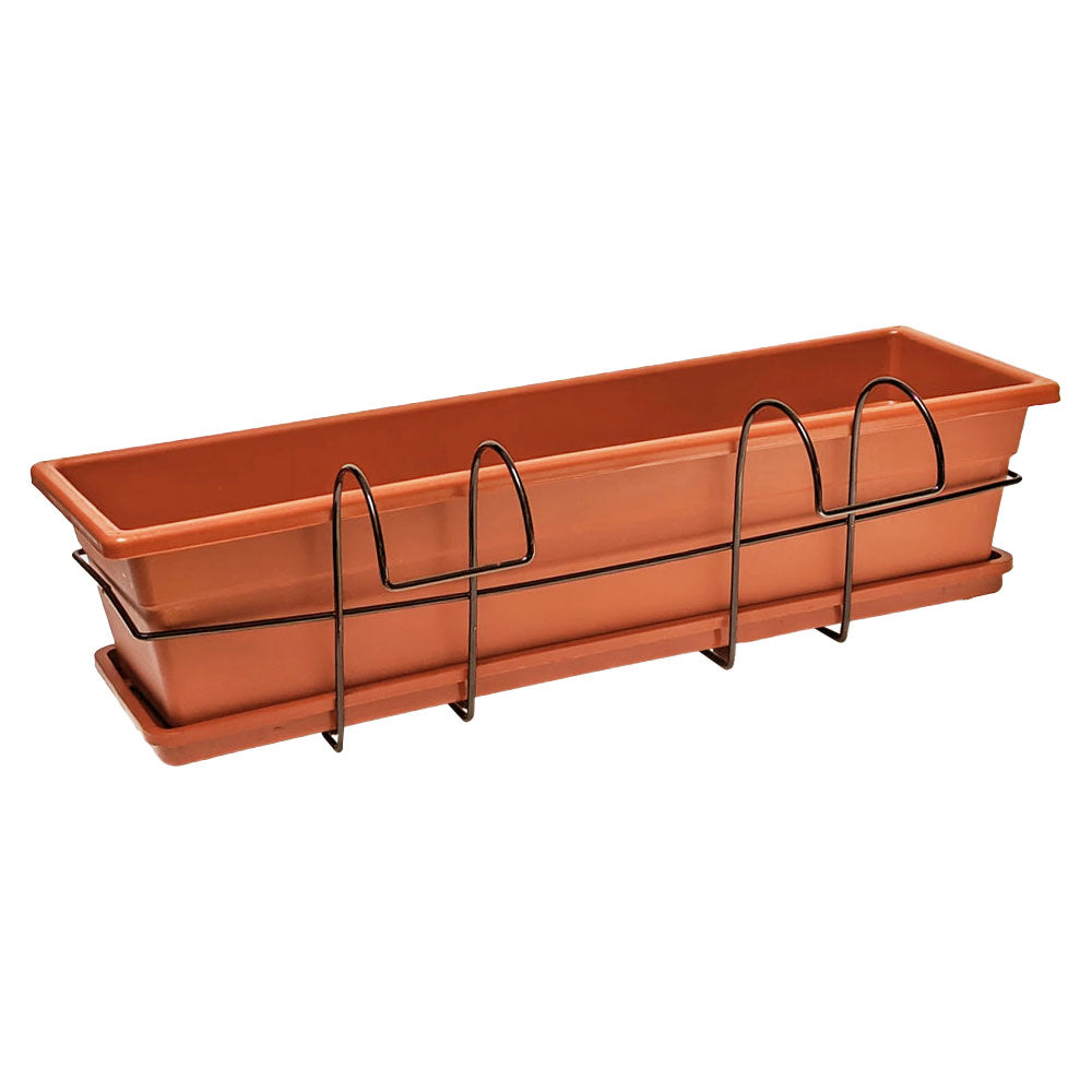 Soporte Balcón + Jardinera Plástica Decorativa 60 cm + Bandeja