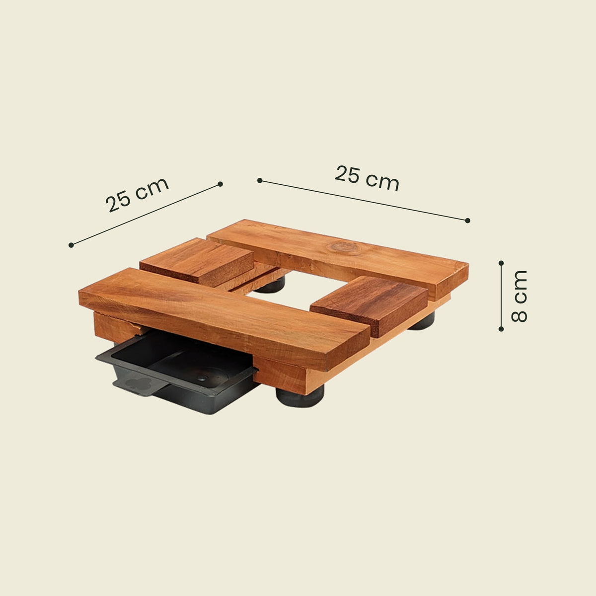 Medidas base de madera cuadrada fija 25 cm – Plantho.co