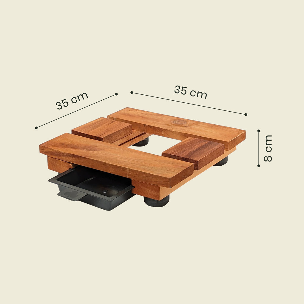 Medidas base de madera cuadrada fija 35 cm – Plantho.co