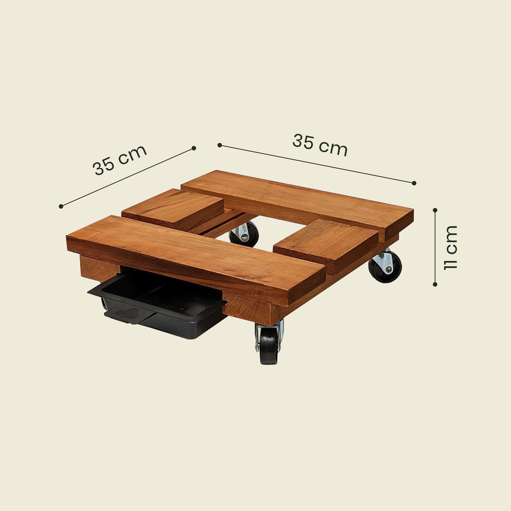 Medidas base de madera cuadrada con ruedas 35 cm – Plantho.co