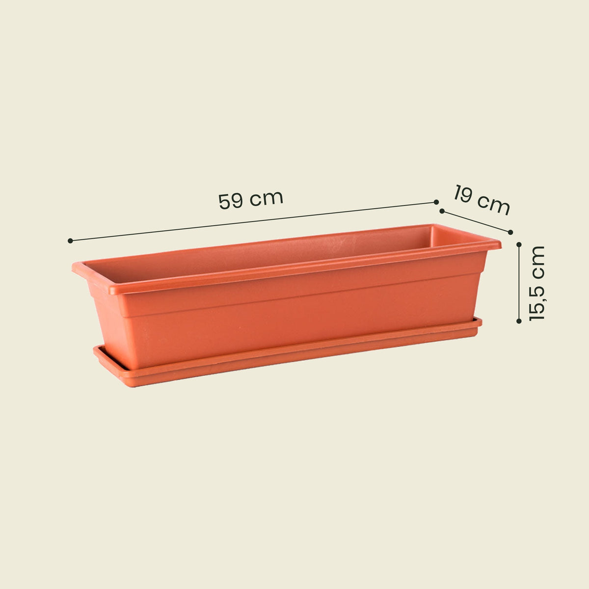 Medidas jardinera plástica 60 cm con bandeja - Plantho.co