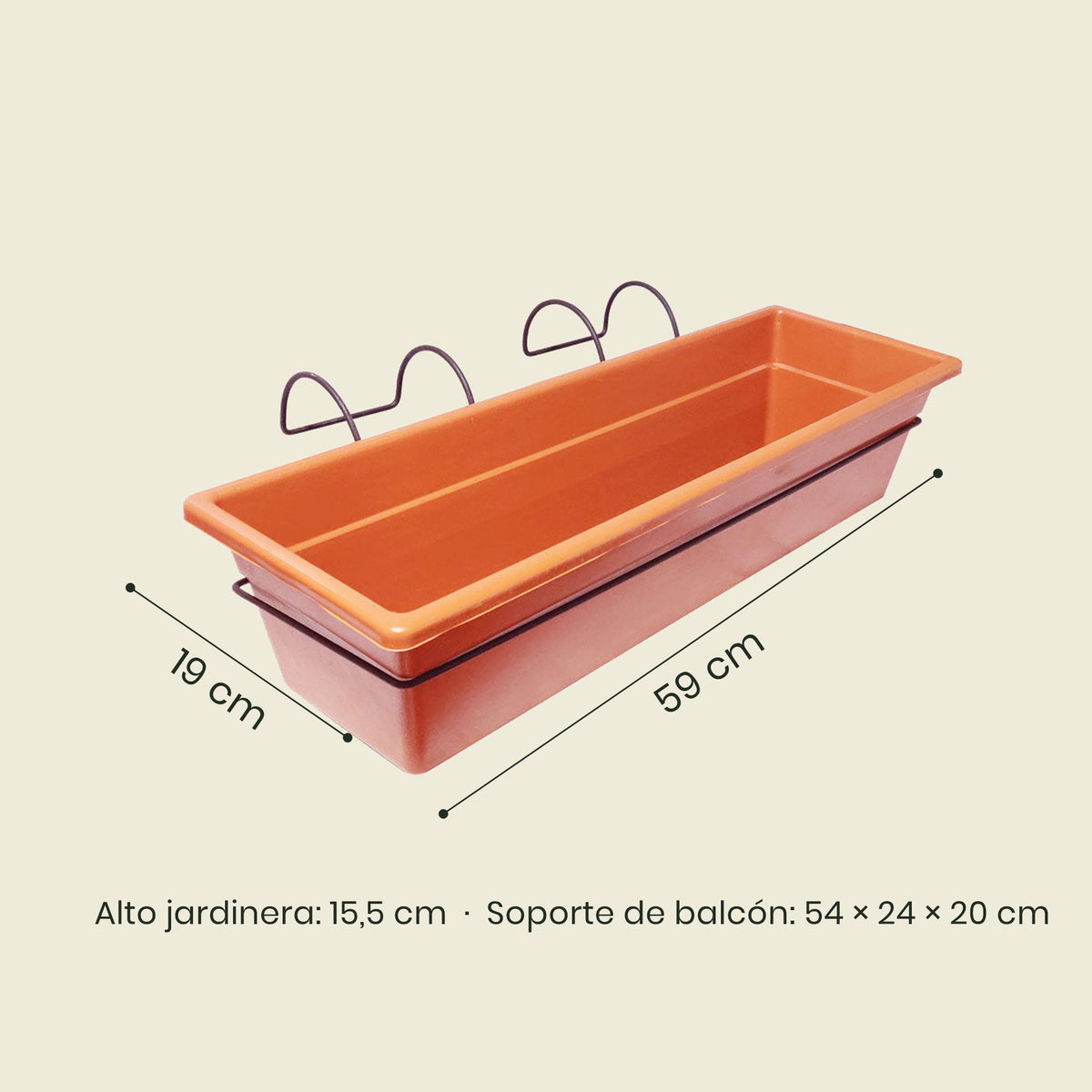 Medidas soporte de balcón con jardinera 60 cm - Plantho.co